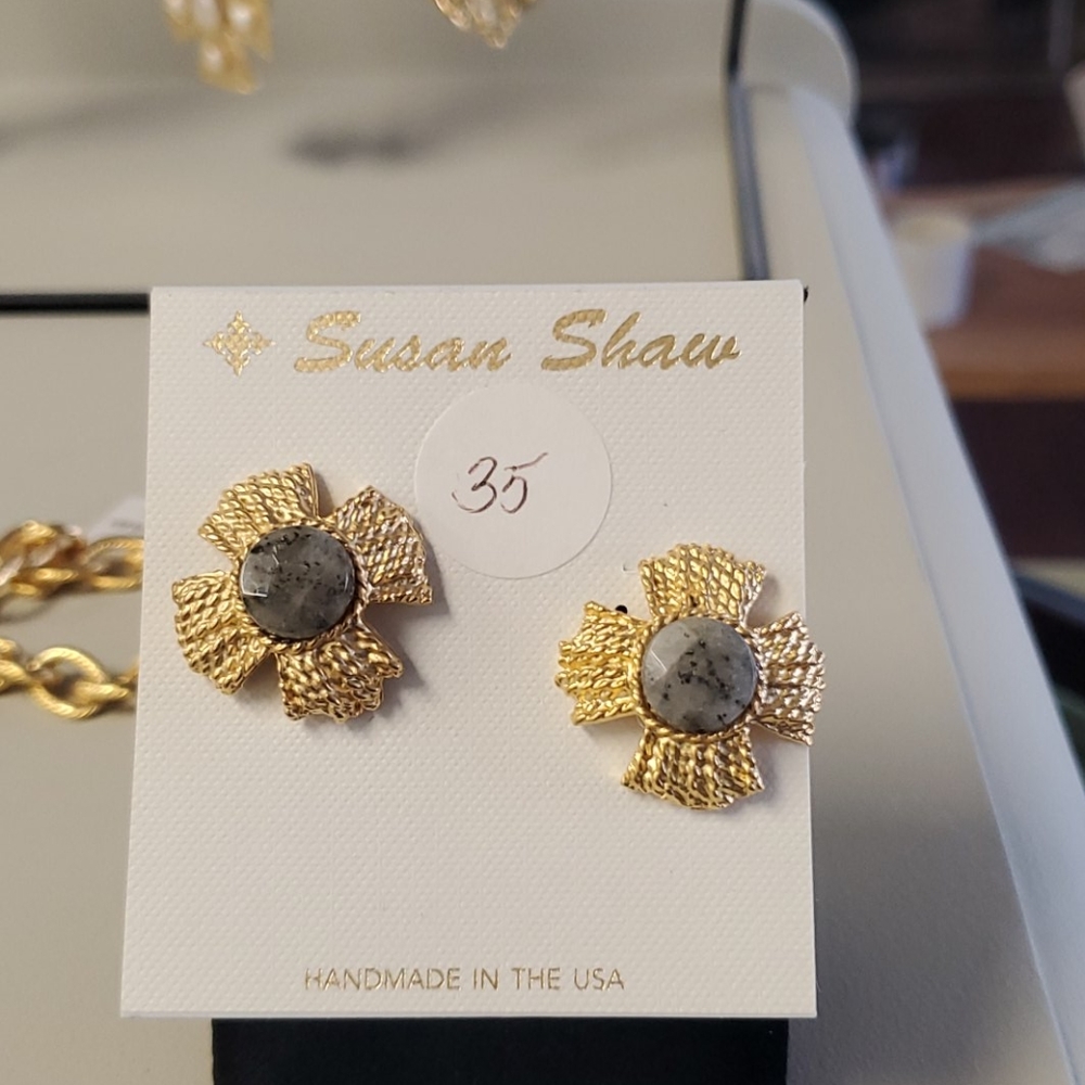 Grey stone earrings